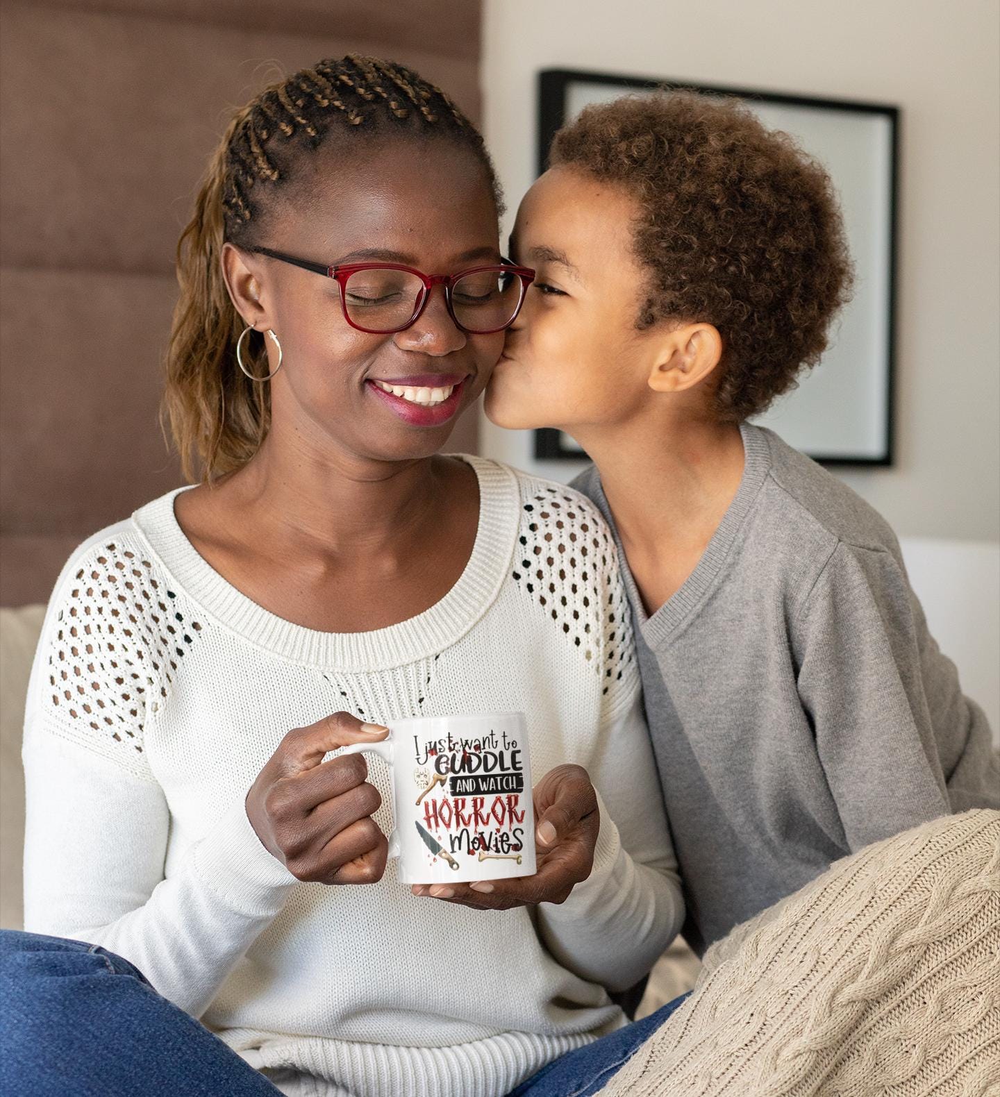 Horror Movie Cuddle Mug, Cuddle Mug, Horror Mug, Movie Lover Gift, Cozy Halloween Mug, Spooky Gift