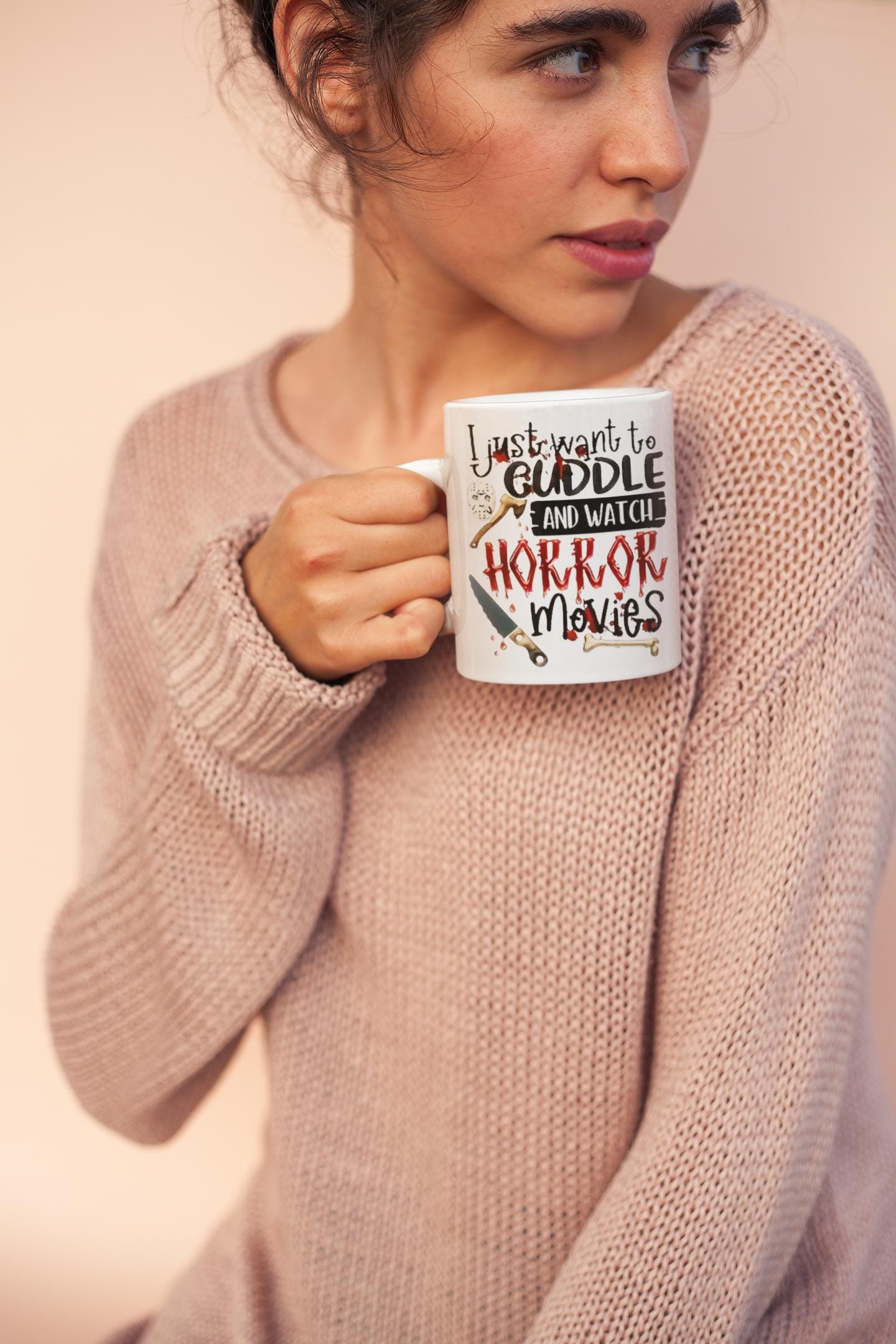 Horror Movie Cuddle Mug, Cuddle Mug, Horror Mug, Movie Lover Gift, Cozy Halloween Mug, Spooky Gift